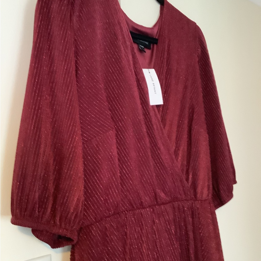Elegant deep red Lane Bryant high-low sparkly maxi dress 14/16 NWT